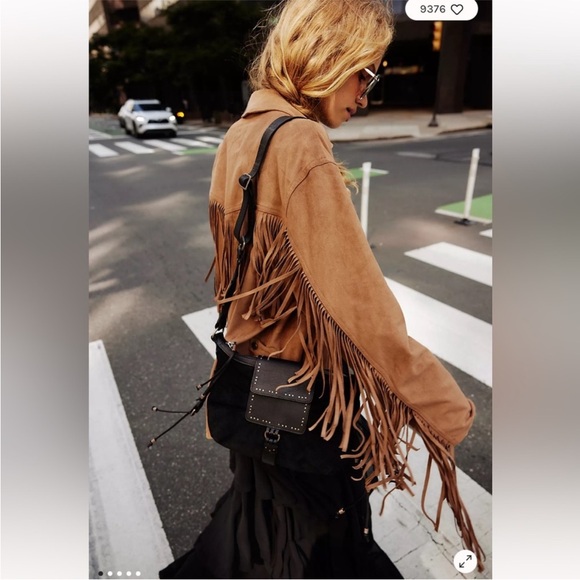 We The Free by free people Fringe Out Vegan Suede Jacket Sz XS Brown Tan - Picture 4 of 16